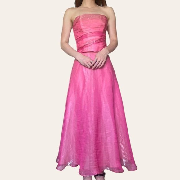 90s/y2k two piece vintage barbie pink shimmery chiffon prom dress - Fiesta XXS - Picture 1 of 8